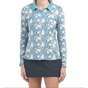 Kyodan Long Sleeve Activewear Polo Top Blue Multi UPF 50+ Printed Large NWT's